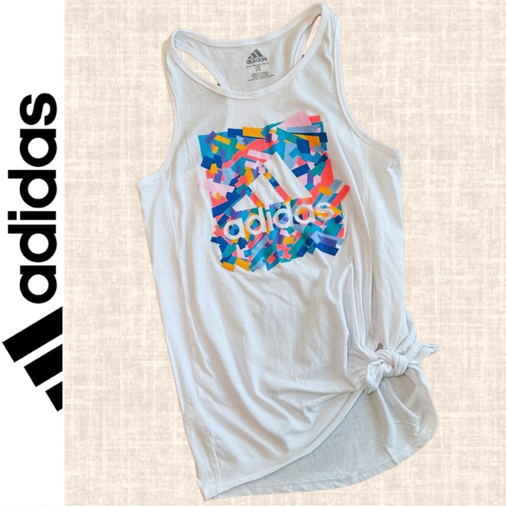 NWOT Adidas Girl Tank Top with Fluorescent Confetti Neon & Side Tie / Size 14